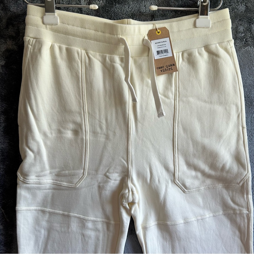 McNairy &‎ Co Mens M Jogger Sweatpants Cream Striped Cuff Streetwear Lounge NWT - Picture 4 of 10